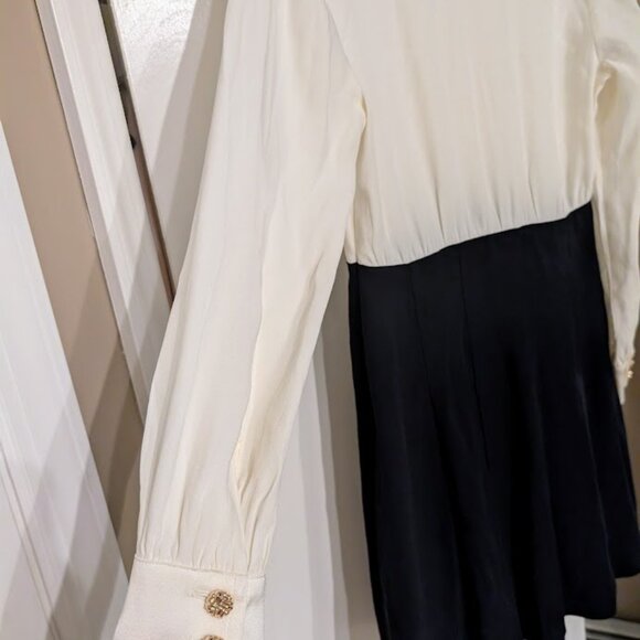 J. Crew Button-Front Crepe Shirt Dress Ivory Black 4 EUC - Picture 12 of 14
